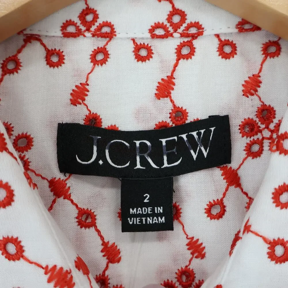 J.Crew Mini Button Front Eyelet Shirtdress Crimson Red On White Size 2 NWT